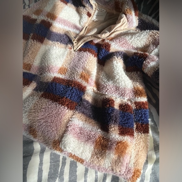 Thread & Supply Fleece Plaid Plush 1/4 Zip-Up Sweatshirt Sweater Cozy Juniors S - Picture 3 of 9